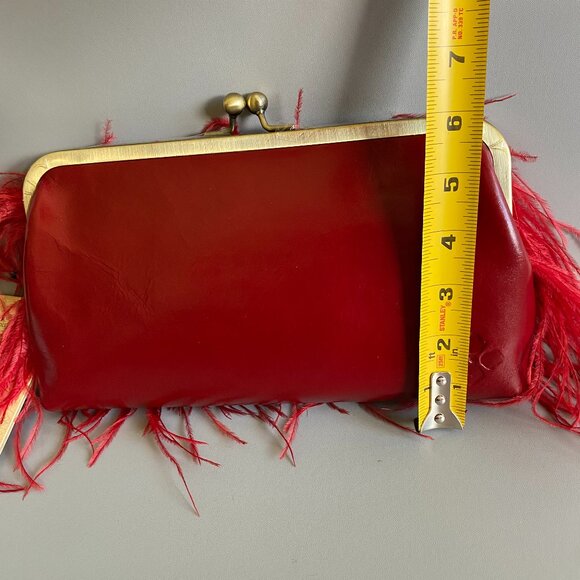Patricia Nash Ruby Red Leather Ostrich Feather Frame Bag NWT - Picture 10 of 12